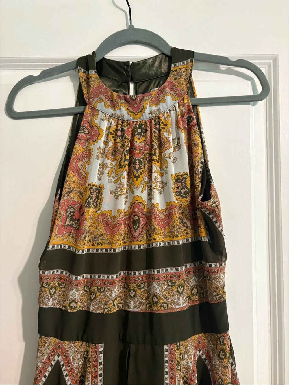 BOHO Scarf Print Halter Handkerchief Hem Romper Dress Sz S Broomstick/Festival